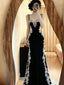 Chic Black Mermaid Spandex Straps With Lace Prom Dresses Black Long Prom Dresses