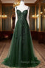 Chic Green Straps Tulle with Lace Prom Dress, A Line Sweetheart Floor Length Prom Dress
