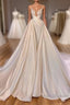 Chic Long A Line Cathedral Sleeveless V Neck Satin Wedding Dress