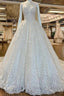 Chic Long A Line V Neck Floral Lace Open Back Wedding Dress