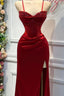 Chic Mermaid Spaghetti StrapsSatin Long Prom Dresses With Beading Wedding Guest Dresses