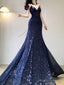 Chic Mermaid Spaghetti Straps Sequin Blue Prom Dresses Birthday Dress Birthday Outfits
