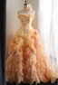 Chic orange heart-shaped neckline handmade flower beading irregular layered skirt A-line wedding dress