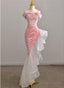 Chic Pink High Low Mermaid Off Shoulder Prom Dress, Pink Homecoming Dress