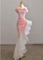 Chic Pink High Low Mermaid Off Shoulder Prom Dresses Pink Homecoming Dresses