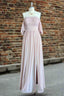 Chiffon Bridesmaid Dresses Long Off Shoulder Formal Gown Ruffle Wedding Guest Dresses with Slit