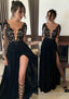 Chiffon Long Dress Floor Length A Line Full/Long Sleeve Bateau Zipper Up At Side Prom Dress With Appliqued