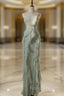 Chiffon Sheath Spaghetti Strap Ruffled Prom Dresses With Beading Prom Dresses