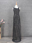 Classic Black Slim-Fit Asymmetric Neck Sequin Tulle Long Formal Prom Dress