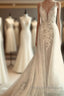 Classic Double V Neck Floral Lace Wedding Bridal Gowns Sweep Train