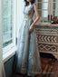 Classic Prom dress A Line Sleeveless Floor Length Jewel Neck Lace Appliqued Formal Occasion Dresses