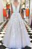 Classic Ivory Long Prom Dress With Lace Appliques