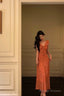Classy A Line V Neckline Orange Chiffon Long Prom Dresses Birthday Outfits Evening Gown