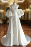 Classy Ball Gown Strapless Short Sleeves Satin White Wedding Dresses Brides Dress