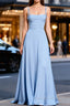 Classy Blue Chiffon A-Line Long Bridesmaid Dresses
