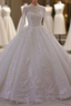 Classy Long A Line High Neck Appliques Lace Pearl Sequins Ruffles Wedding Dresses with Sleeves