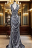 Classy Mermaid Halter Silver Sequin Long Evening Dress Sexy Prom Dresses