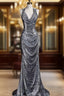 Classy Mermaid Halter Silver Sequin Long Prom Dresses