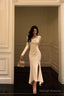 Classy Mermaid Long Sleeves Ivory Slit Prom Dress Birthday Outfits Prom Gowns