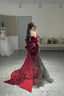 Classy Mermaid Off The Shoulder Burgundy Long Prom Dresses Sequin Prom Dress