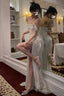 Classy Mermaid Off The Shoulder Sequin Slit Long Prom Dresses