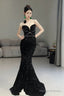 Classy Mermaid Spaghetti Straps Black Sequin Long Prom Gown Prom Dresses