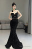 Classy Mermaid Spaghetti Straps Black Sequin Long Evening Gowns Prom Dress