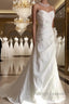 Classy Mermaid Spaghetti Straps White Satin Long Wedding Dress Bridal Dresses