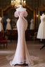 Classy Mermaid Strapless Pink Sequin Long Prom Dresses