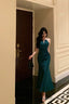 Classy Sheath Halter Sleeveless Green Silk Satin Prom Dresses Birthday Outfits