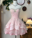 Classy Strapless Lace Beaded A-Line Homecoming Dresses Pink Short Birthday Dresses