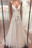 Classy V Neck Spaghetti-Straps Sleeveless Long Lace Wedding Dress Online