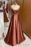 Satin Spaghetti Straps Lace-Up A Line Bridesmaid Dress