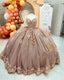 Coffee Beaded Quinceanera Dress Spaghetti Neck Appliqued 3D Floral Sweet 16 Princess Ball Gowns Pageant Gown Vestido