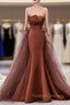 Coffee Satin Tulle Strapless Prom Dress