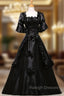 Come In All Styles And Colors Black Ball Gown Satin Short Sleeve Costume Masquerade Dress