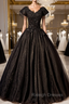 Come In All Styles And Colors Black Ball Gown Tulle V-neck Cap Sleeve Appliques Beading Quinceanera Dress
