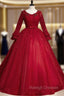 Come In All Styles And Colors Burgund Ball Gown Tulle Long Sleeve Appliques Quinceanera Dress