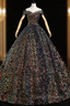 Come In All Styles And Colors Navy Blue Ball Gown Sequins off the Shoulder Quinceanera Dress