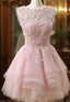 Cue Short Lace Top Round Neckline Prom Dress, Short Layers Homecoming Dress