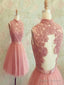 Custom Made A-Line High Neck Short Lace Prom Dress Short Lace Graduation/ Homecoming/Bridesmaid Dresses