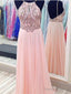 Custom Made A-Line Pink Backless Prom Dress Prom Dress Pink Backless Bridesmaid Dress