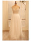 Custom Made A-Line Round Neck Ivory Lace Wedding Dress Deep V Neck Back Prom Dresses Ivory Dress For Wedding