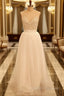 Custom Made A Line Round Neck Ivory Lace Wedding Dresses, Deep V Neck Back Prom Dress, Ivory Dresses For Wedding