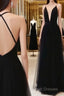 Custom Made A-Line V Neck Black Backless Prom Dress Black Backless Prom Dress Bridesmaid Dress