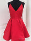 Custom Made A-Line V Neck Short Red Prom Dress Short V Neck Homecoming Dress Red Graduation Dress