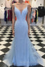 Custom Made Blue V Neck Mermaid Prom Dresses, Mermaid Formal Dresses, Blue Evening Dresses