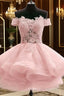 Custom Made Off Shoulder Pink Lace Short Prom Dress Pink Lace Bridesmaid Dress Homecoming Dress