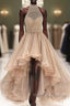 Custom Made Round Neck High Low Champagne Prom Dresses, High Low Formal Dresses