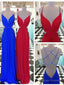 Custom Made Sexy A Line Backless Red/Blue Prom Dresses, Backless Formal Dresses